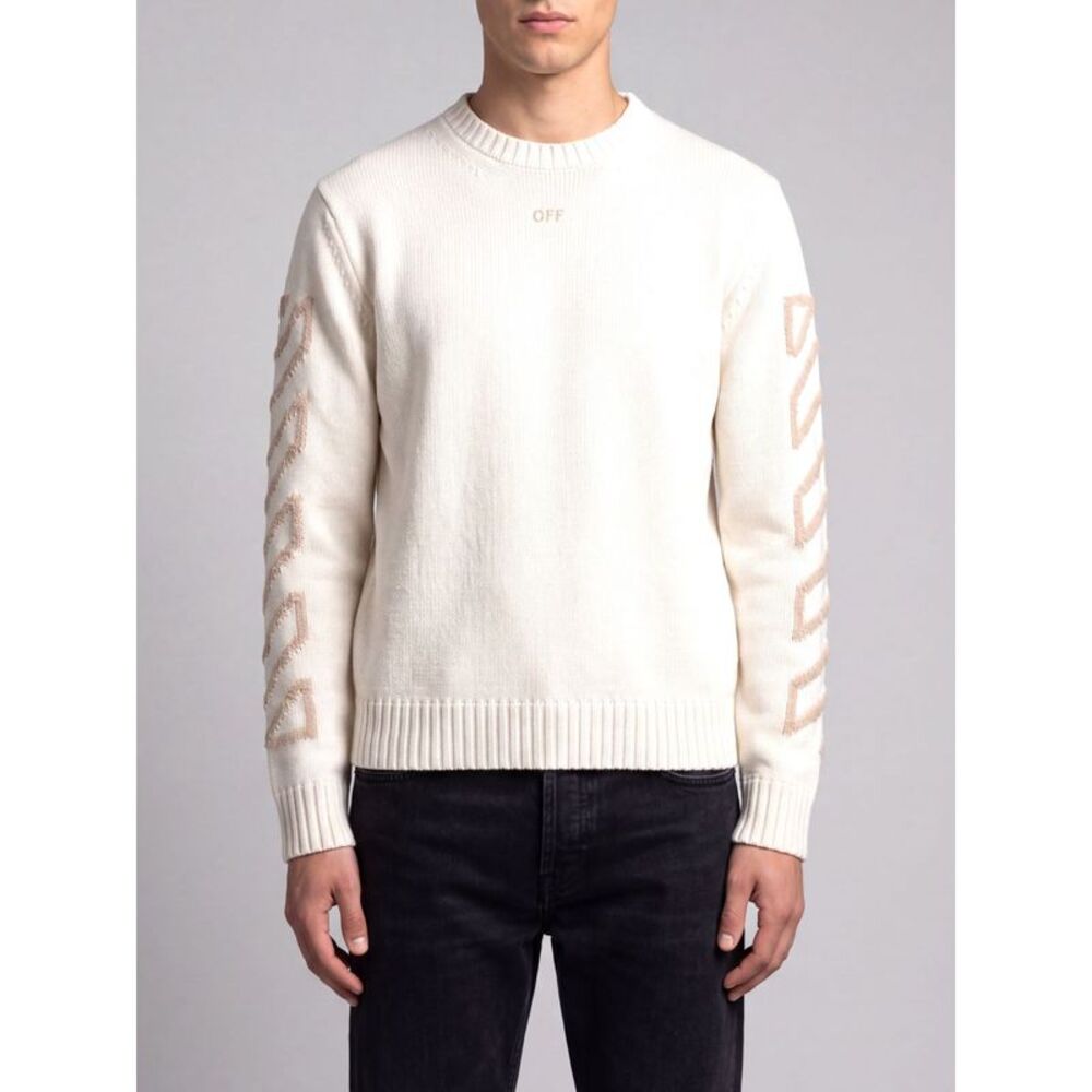 Off-White Men Off-White Wool-Blend Crewneck Jumper With Inlaid Arrow Logo